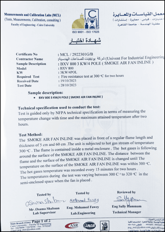 Measurements and Calibration Labs Certificate